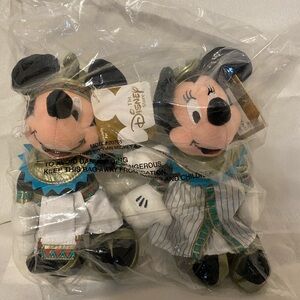 Disney Egyptian Mickey and Minnie Stuffed Animals - Black, White, Blue
